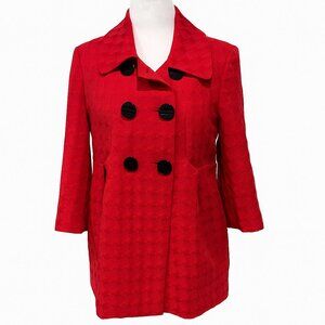 Mac & Jac Red Textured Pea Coat | 3/4 Sleeve Double-Breasted Big Button | Size L